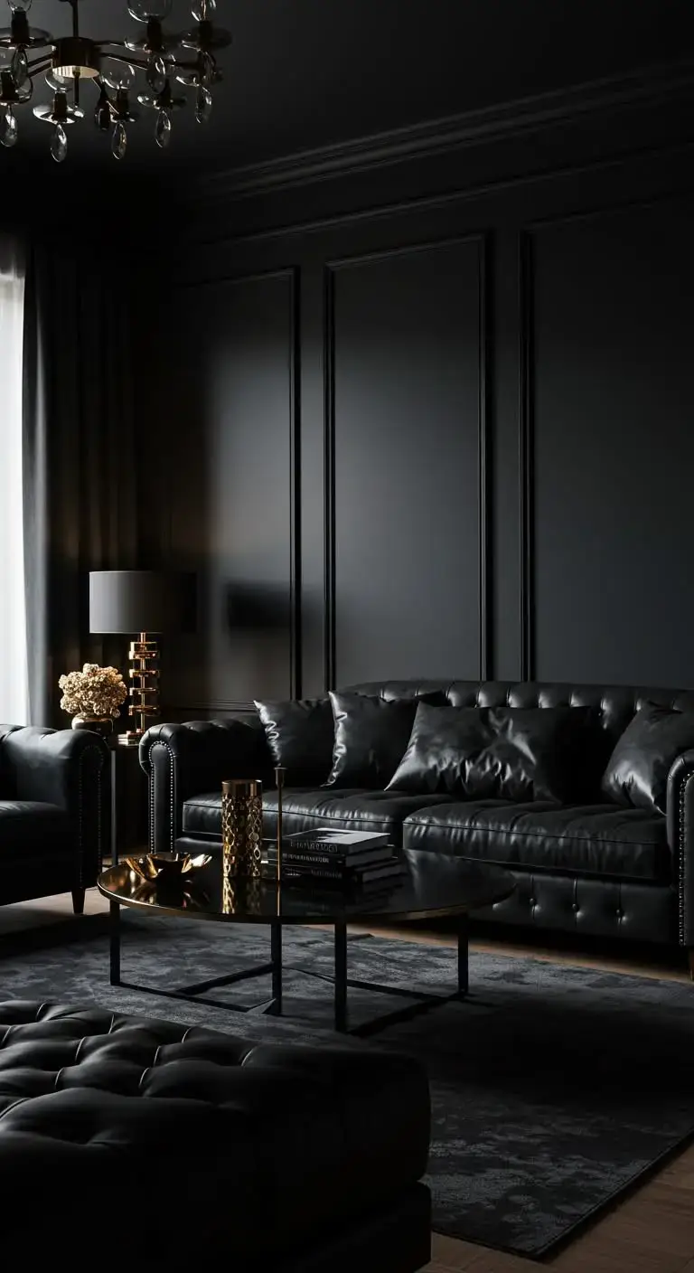 Black Living Room Ideas to Transform Your Space 4 . Black Accent Walls for a Dramatic Effect