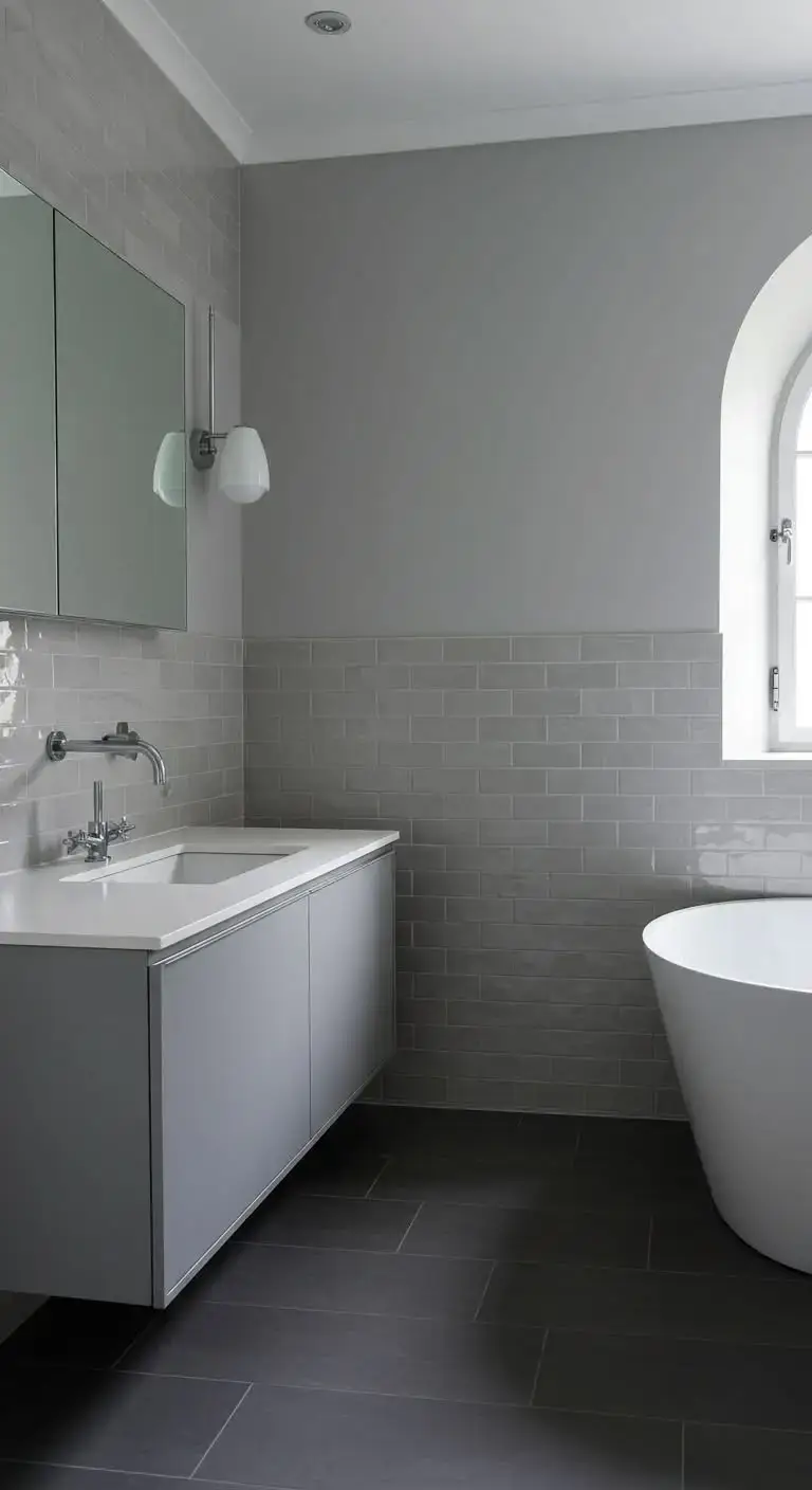 15 Stylish Gray Bathroom Backsplash Ideas 4 1. Light Gray Subway Tile Backsplash