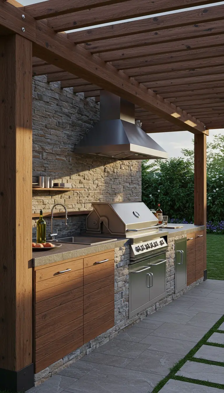 13 Modern Outdoor Kitchen Ideas for Every Backyard 3 1. Open-Air Kitchen with a Pergola