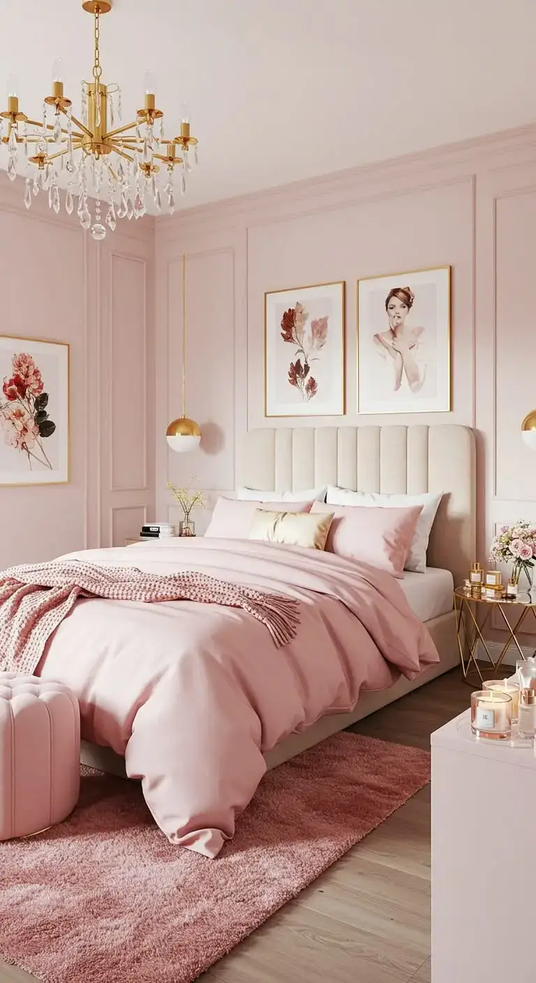23 Stunning Baddie Bedroom Ideas on a Budget 3 1. Pink and Gold Glam