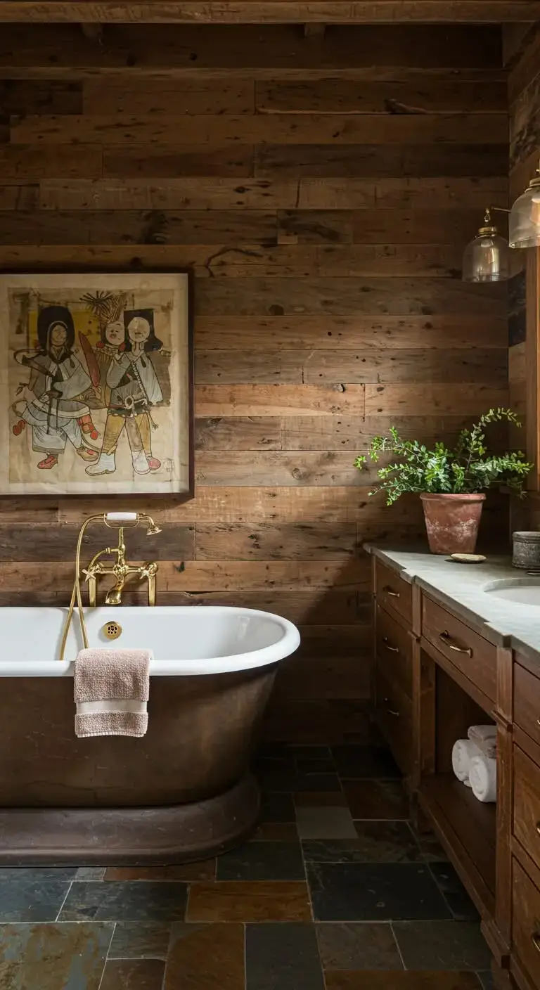 15 Simple & Stunning Rustic Bathroom Backsplash Ideas 4 1. Reclaimed Wood Backsplash