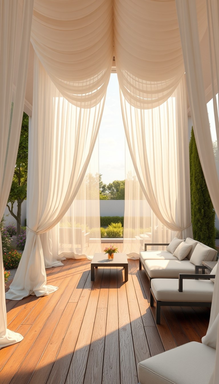 12 Stylish Backyard Patio Curtain Ideas for Every Home 3 Sheer White Curtains for a Light and Airy Feel