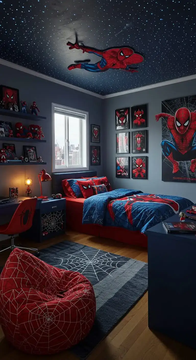 23 Spider Man Bedroom Ideas That Feel Bold and Playful 3 1. Spider-Man Themed Bedding