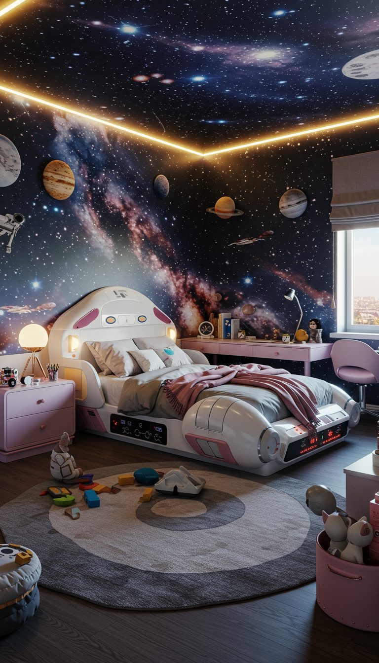 12 Space Themed Girl Bedroom Designs She’ll Adore 3 Starry Night Walls