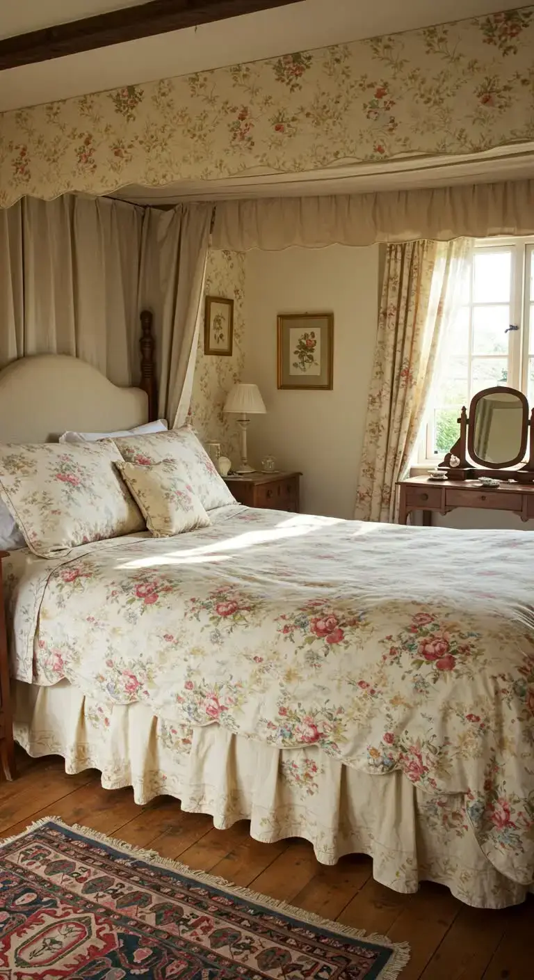 25 Simple English Cottage Bedroom Ideas to Try 4 Vintage Floral Bedding