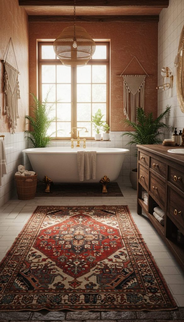 17+ Stunning Boho Bathroom Rug Ideas for a Cozy, Chic Look 1 Vintage-Inspired Persian Rugs