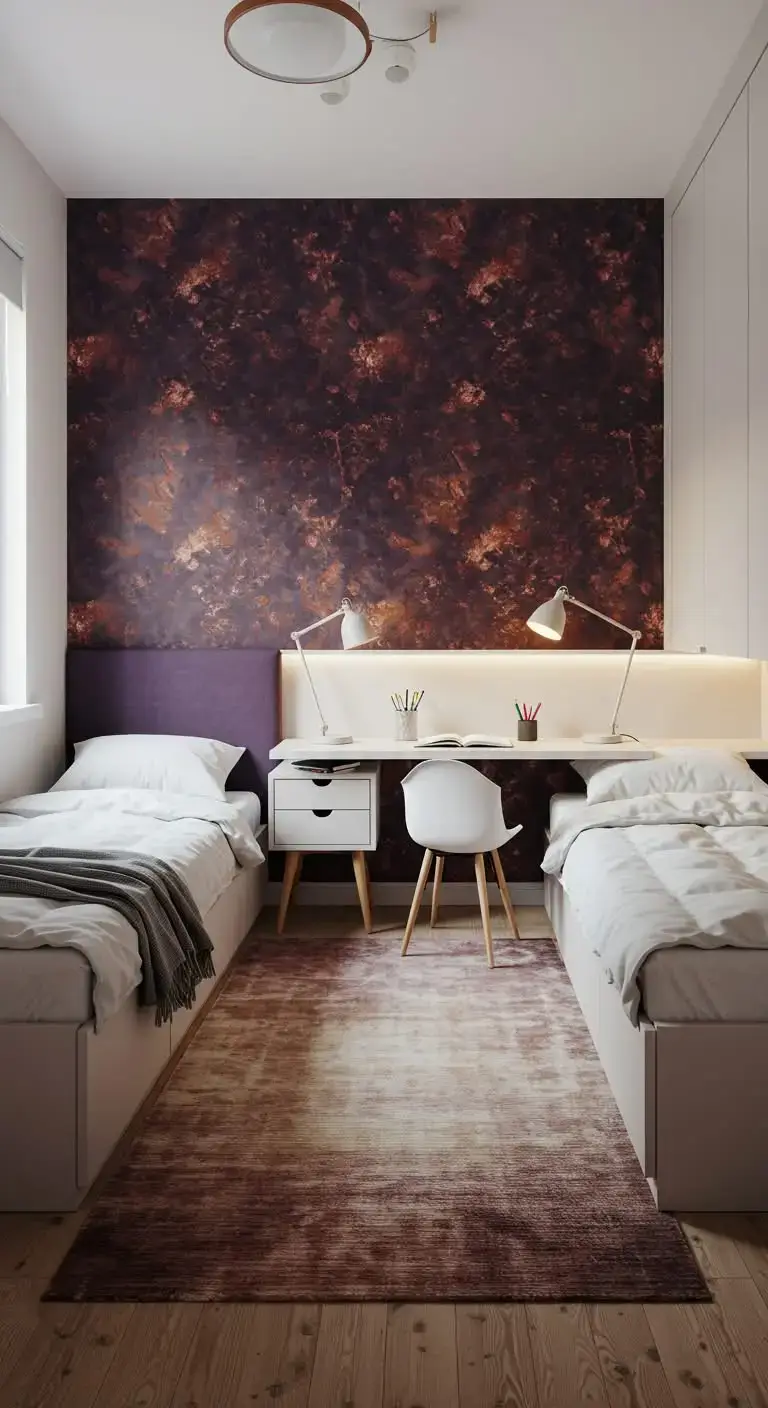 19 Small Shared Bedroom Ideas That Feel Calm and Organized 12 10. Add a Statement Wall