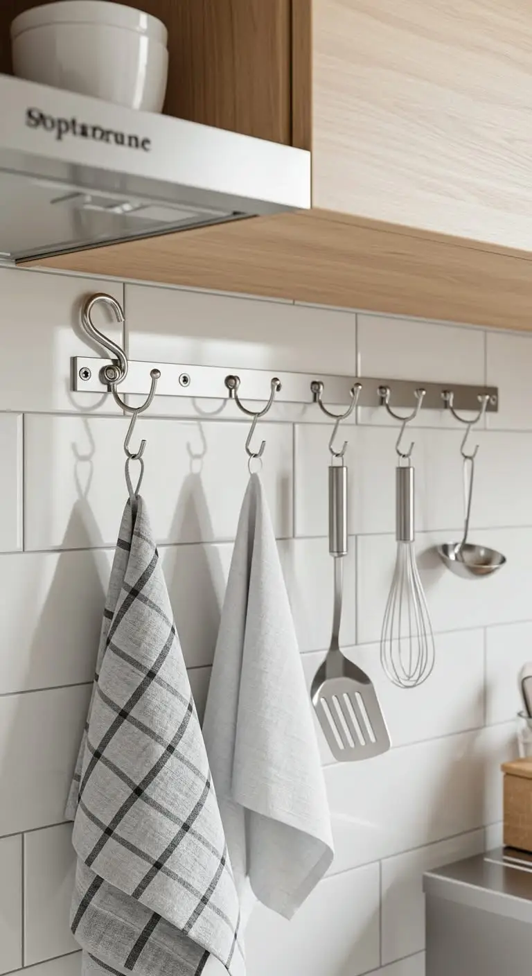 13 Stylish Small Dorm Kitchen Ideas on a Budget 13 10. Add Hooks for Hanging Storage
