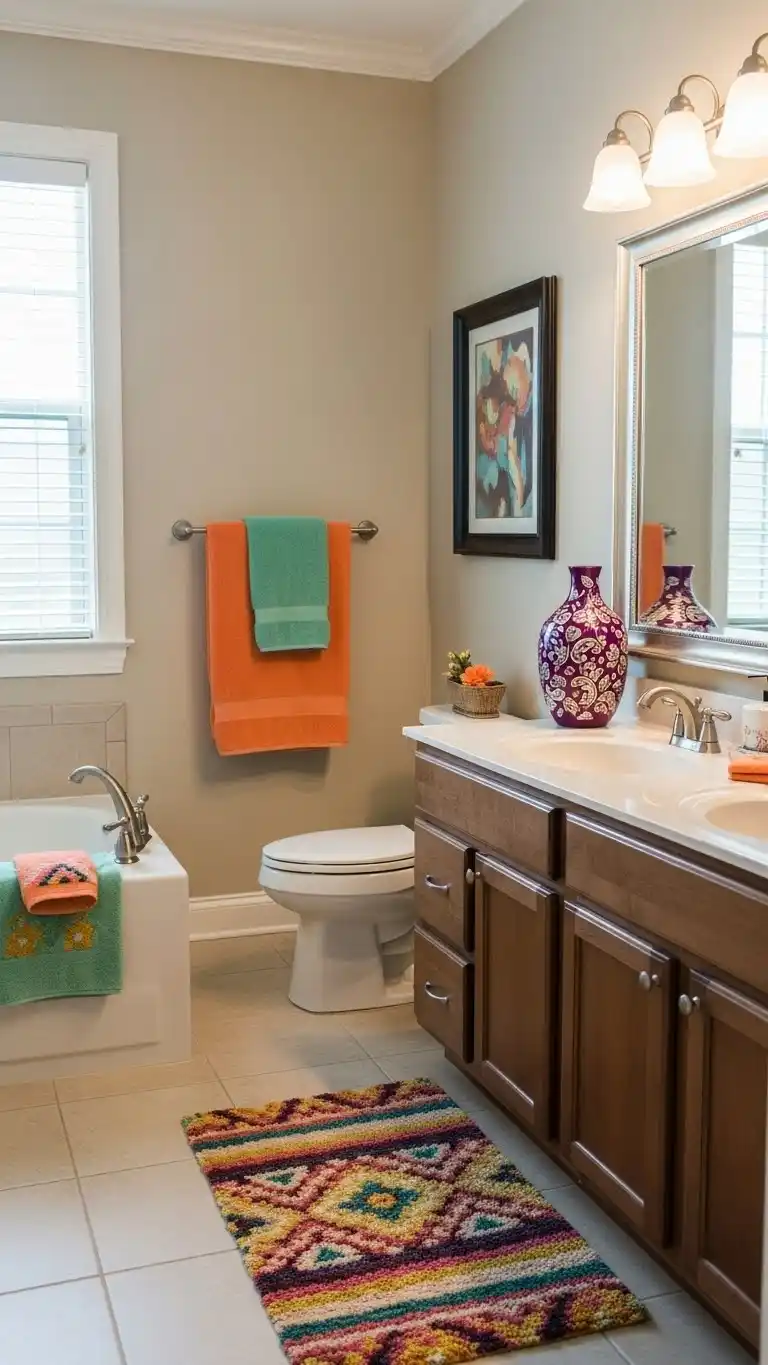 17 Bright & Breezy Bathroom Decoration Ideas 12 10. Add a Pop of Color with Accent Pieces