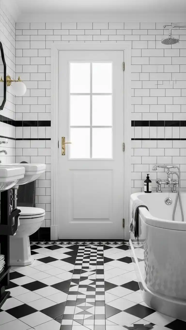 11 Stunning Bathroom Tile Ideas for a Stylish Makeover 12 10. Black and White Tiles for a Timeless Design