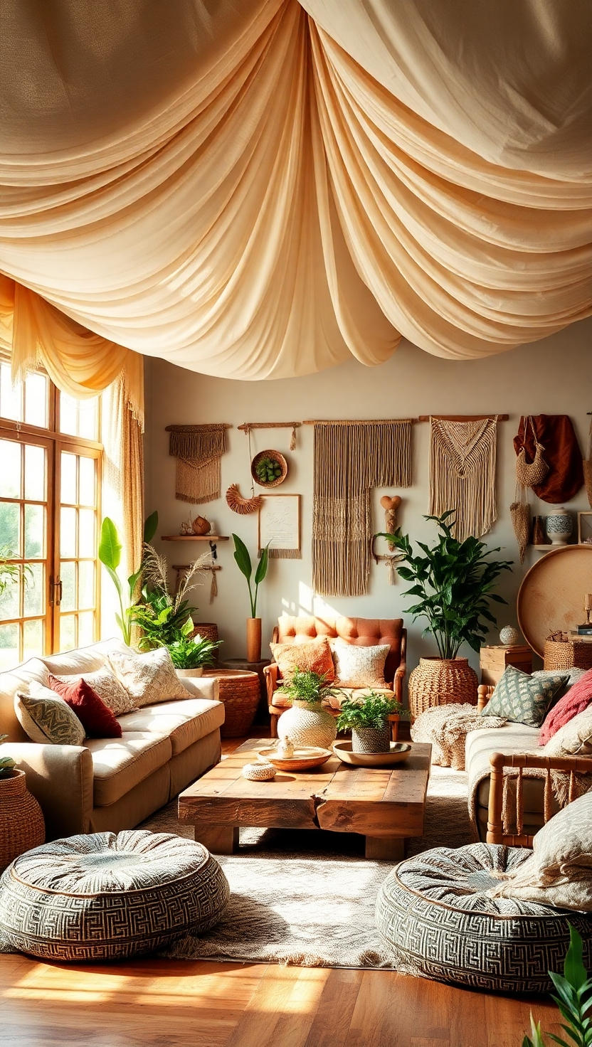 25 Boho Living Room Ideas to Transform Your Space 11 Canopy or Draped Fabric