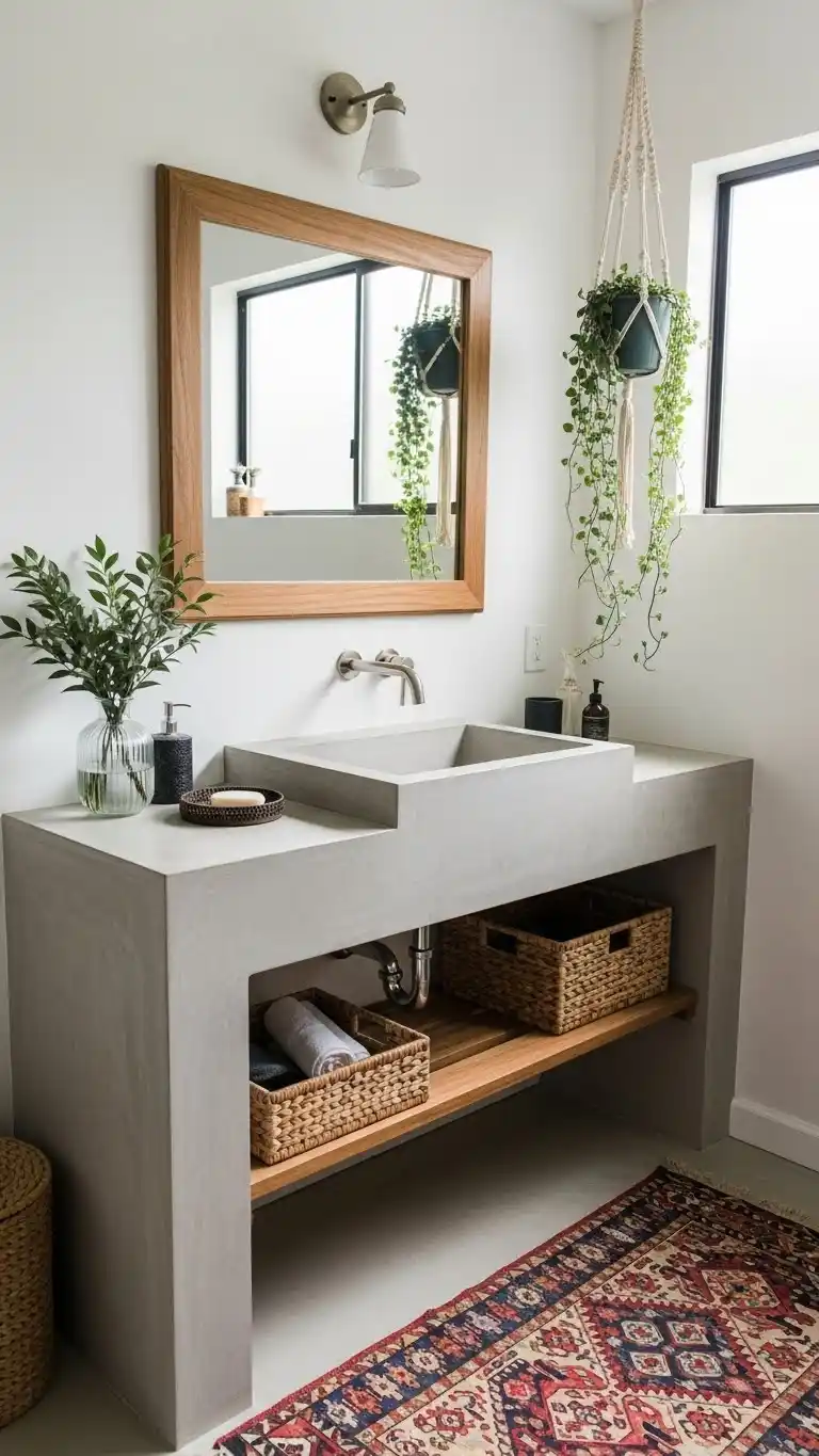 14 Boho Bathroom Sink Ideas for a Stylish Space 12 10. Concrete Sink for a Modern Boho Vibe