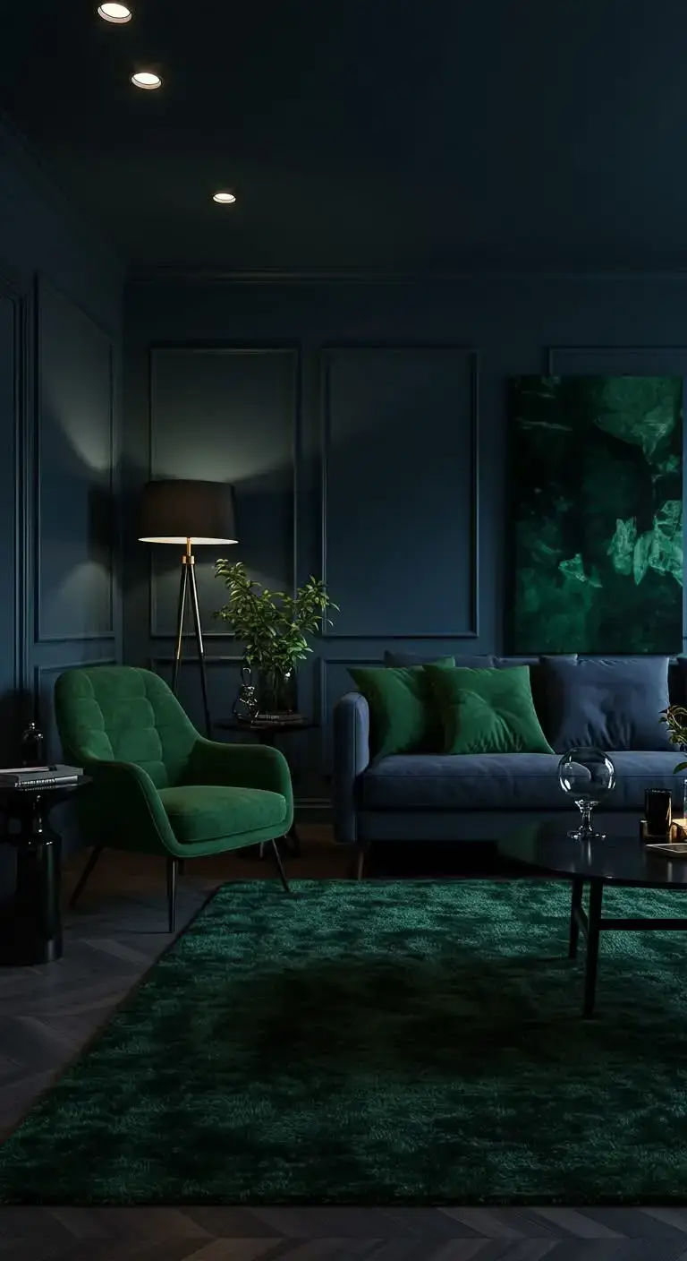 Blue and Green Living Room Ideas: 23 Stylish Looks 13 10. Dark and Moody Blue and Green Interiors