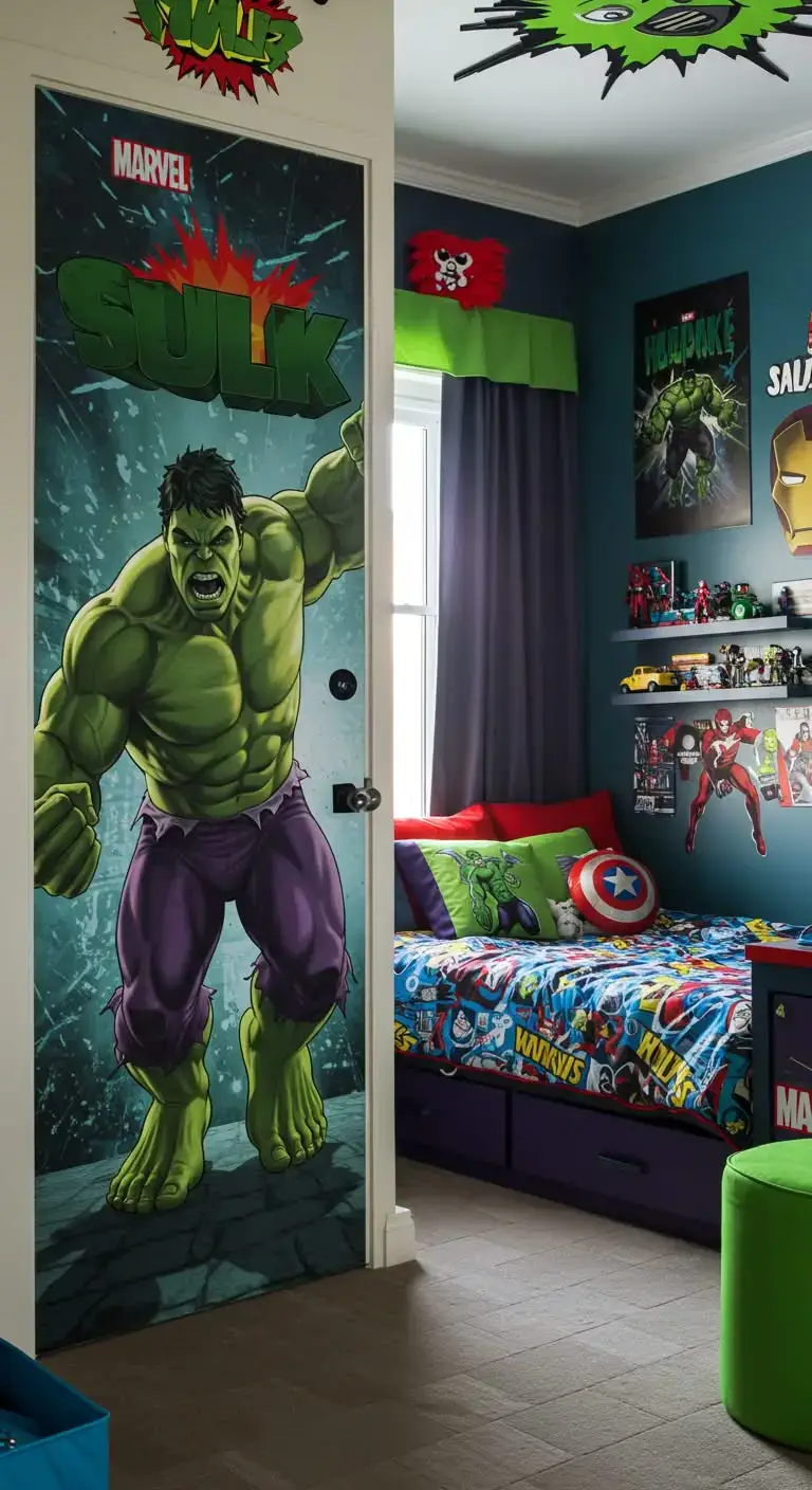 15 Cool Marvel Bedroom Ideas for Boys’ Spaces 12 10. Hulk Smash Door Stickers
