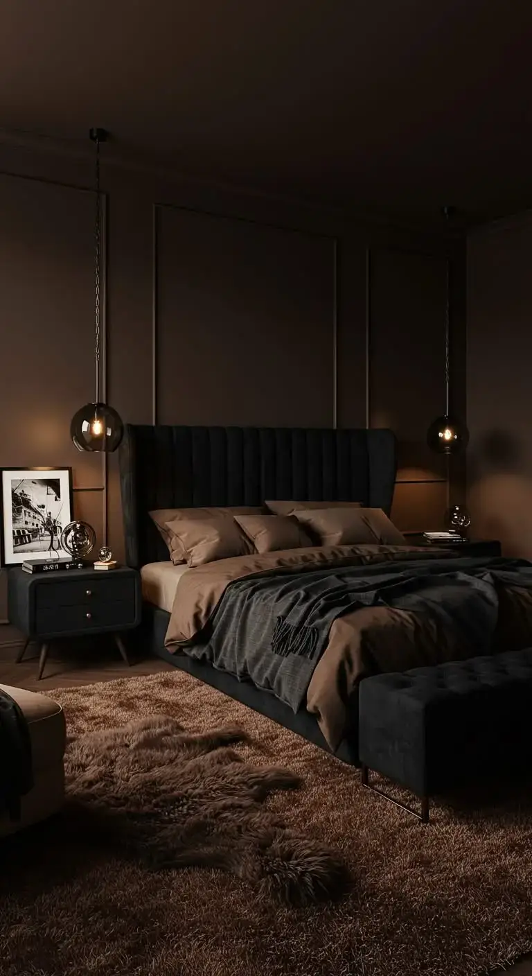 19 Stylish Black and Brown Bedroom Ideas for Any Home 13 10. Natural Brown with Black Highlights