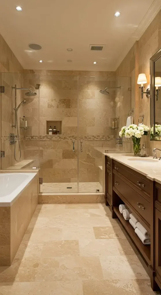 13 Bathroom Backsplash Ideas for a Fresh Look 10 10. Travertine Backsplash