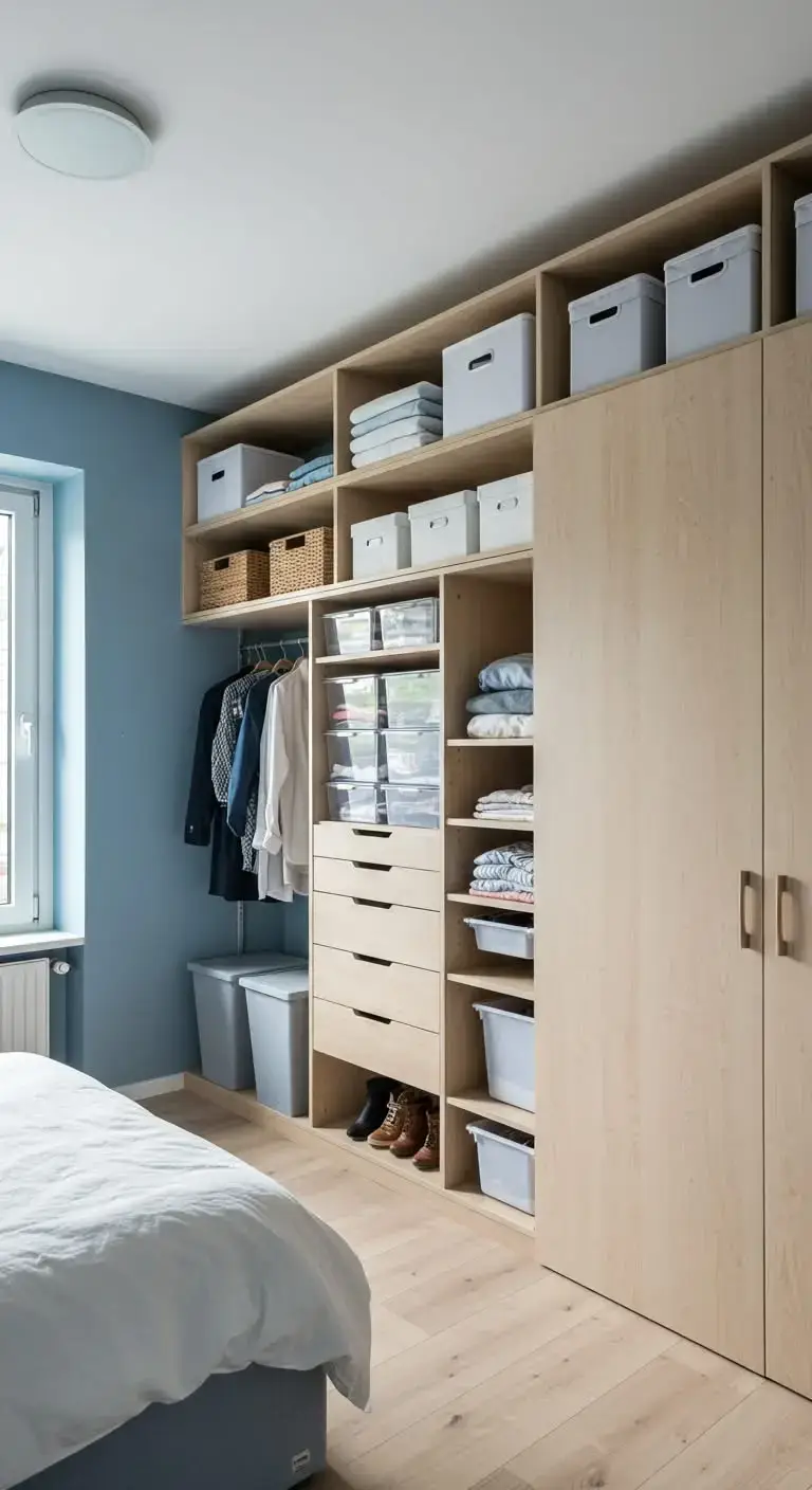 17 Small Bedroom Storage Ideas That Are Simple and Stylish 12 10. Utilize the Space Above the Closet