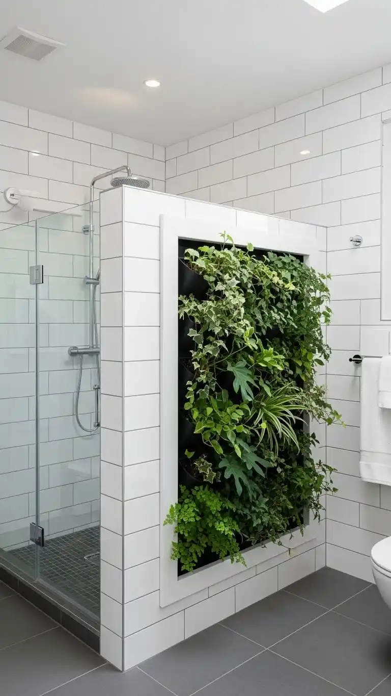 12 Half Wall Shower Ideas for a Bright & Chic Bathroom 12 10. Vertical Garden Half Wall