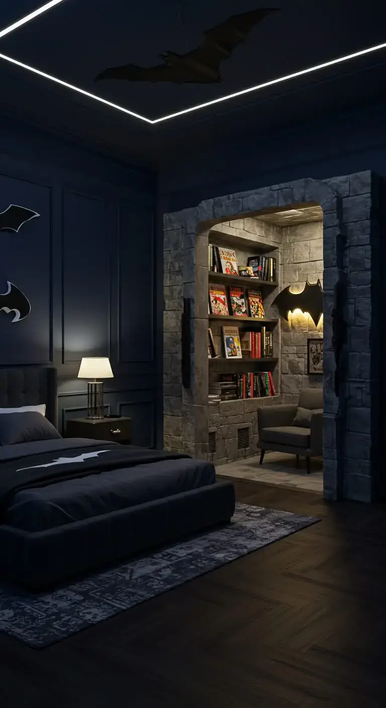 21 Batman Bedroom Ideas to Make Any Room Super Cool 13 11. Batcave Reading Nook