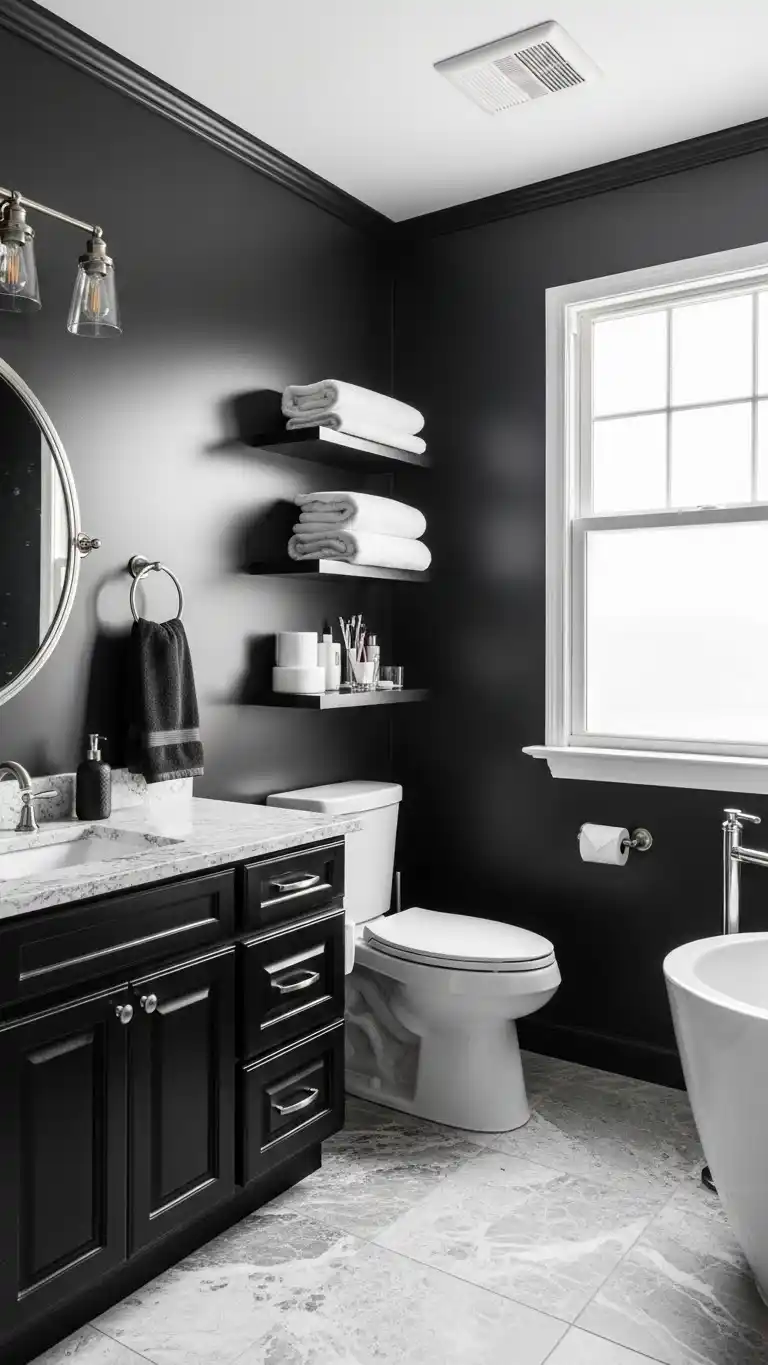 23 Top Bathroom Paint Colors to Refresh Any Space 13 11. Black for a Dramatic, High-End Look