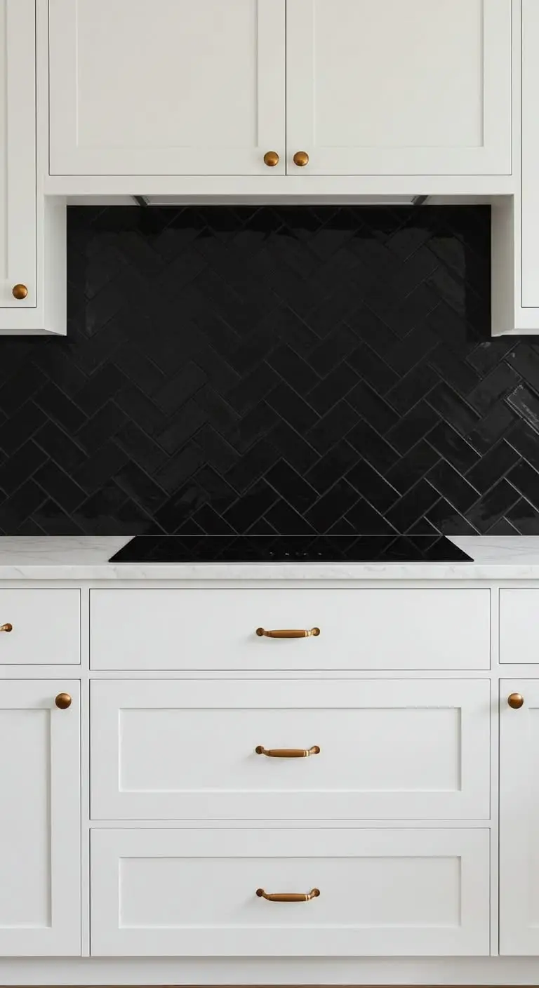 13 Stunning Kitchen Backsplash Ideas for White Cabinets 14 11. Bold Black Backsplash for a Dramatic Contrast