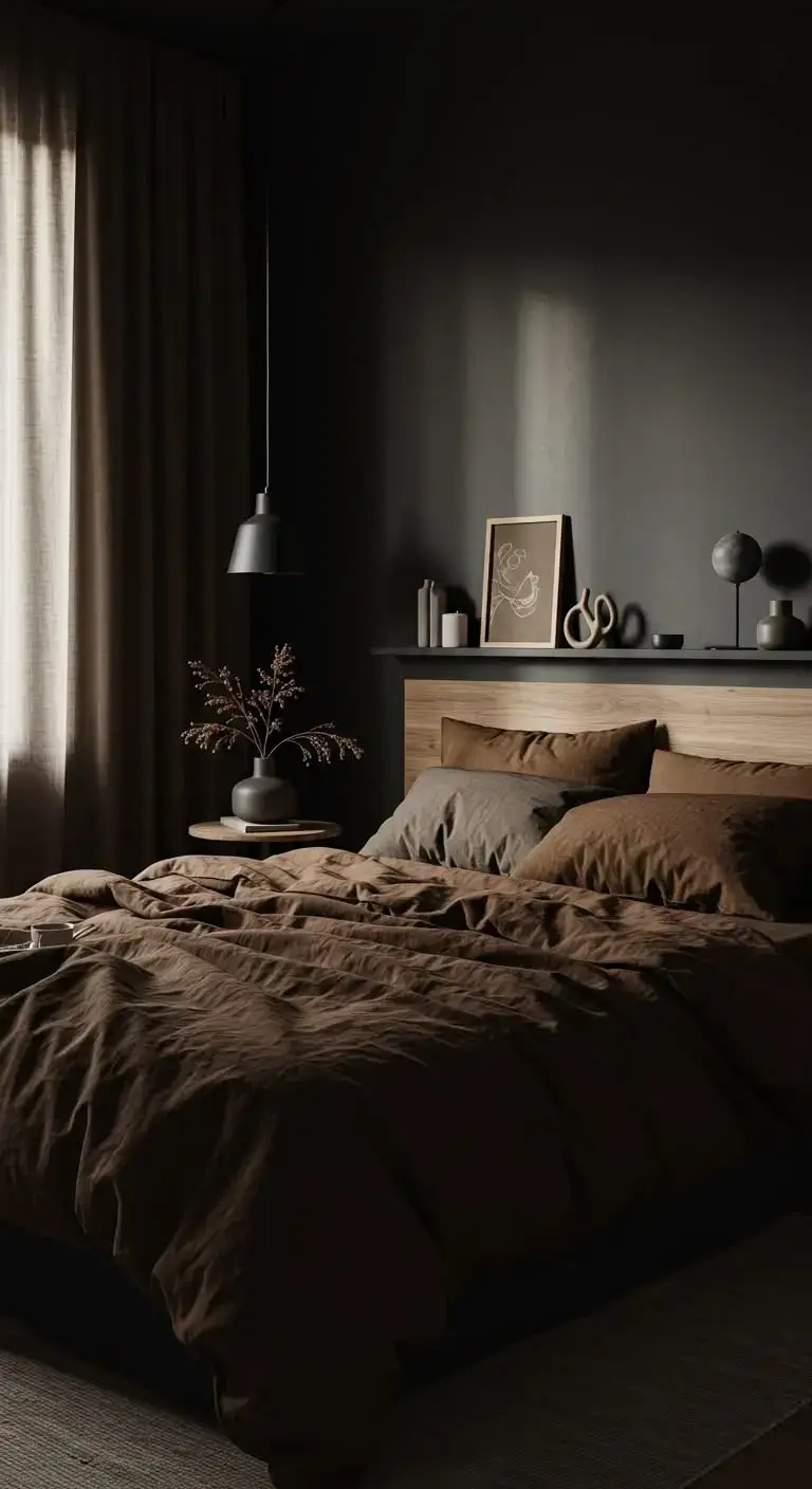 19 Stylish Black and Brown Bedroom Ideas for Any Home 14 11. Brown Tones for the Bedding