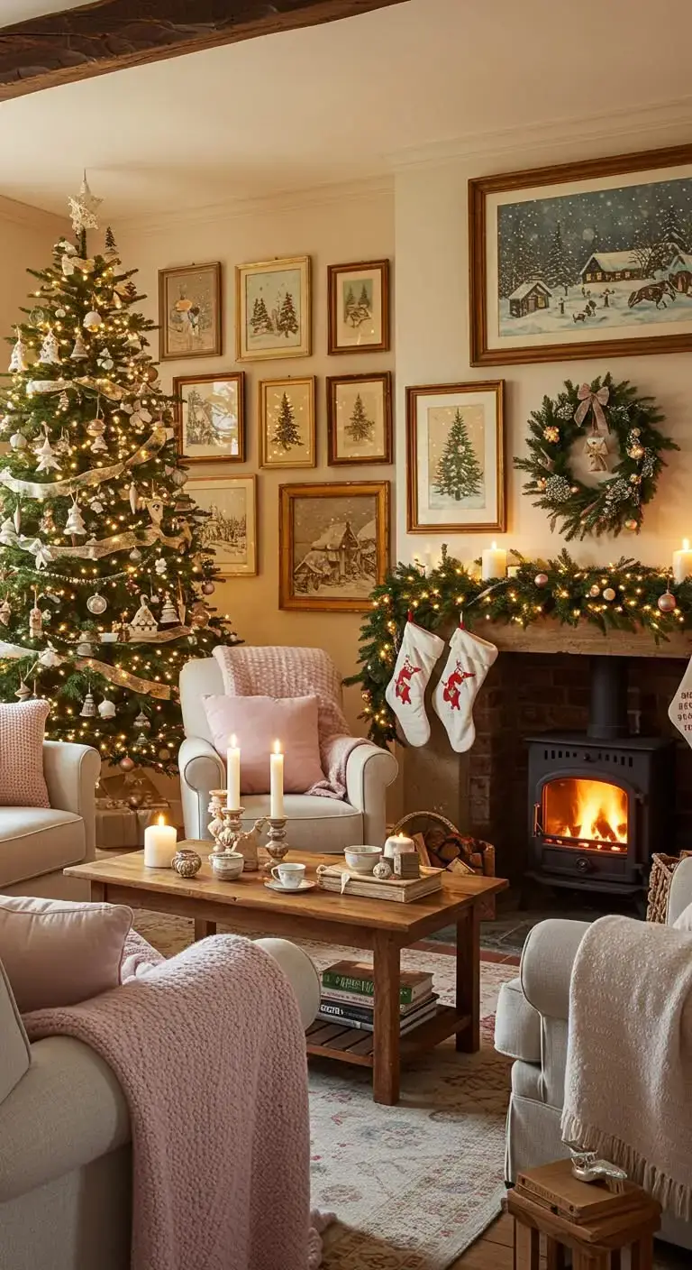 23 Christmas Living Room Decor Ideas for a Cozy Holiday 13 11. Cottagecore Christmas Aesthetic