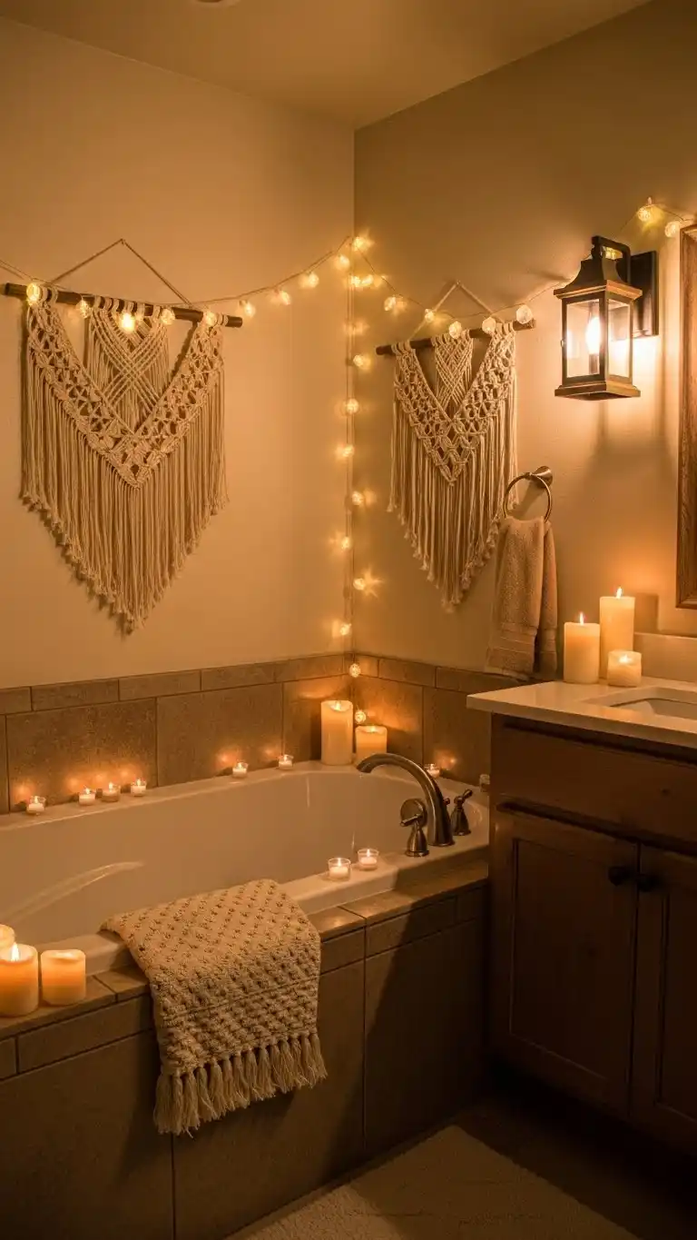 15 Easy Boho Bathroom Ideas to Refresh Your Space 13 11. Create a Relaxing Atmosphere with Lighting