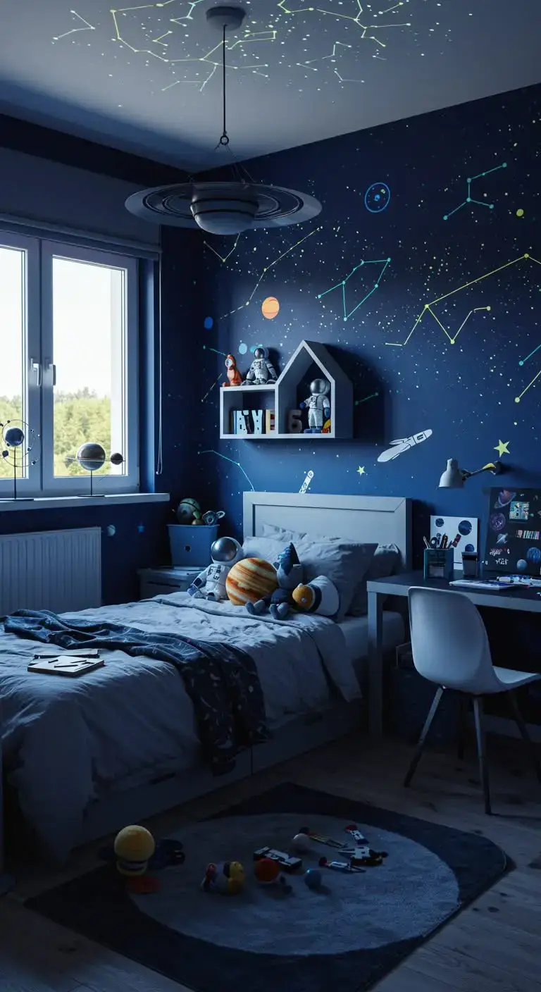 25 Space Themed Bedroom Ideas For Boy Toddlers You’ll Love 13 11. DIY Constellation Wall