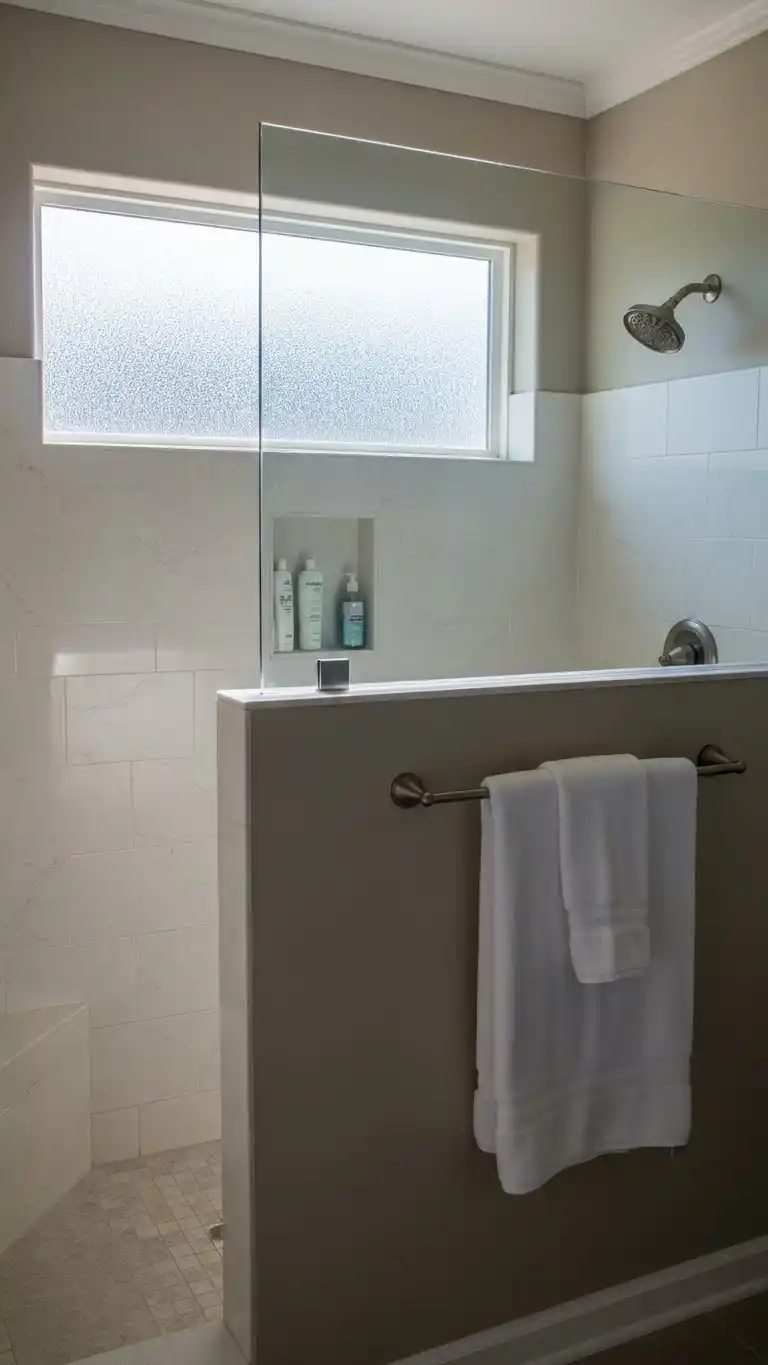 12 Half Wall Shower Ideas for a Bright & Chic Bathroom 13 11. Half Wall with a Window for Natural Light