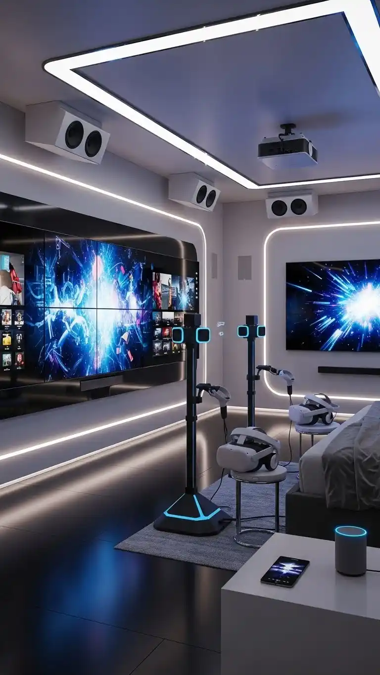 13 Futuristic Bedroom Ideas for a Sleek Modern Look 13 11. High-Tech Entertainment Setup