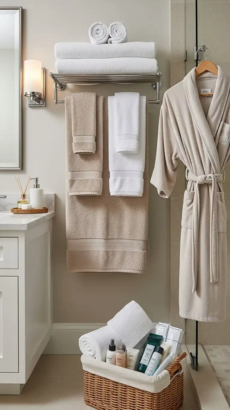 17 Stylish Guest Bathroom Ideas on a Budget 13 11. Luxury Towels and Robes for Comfort