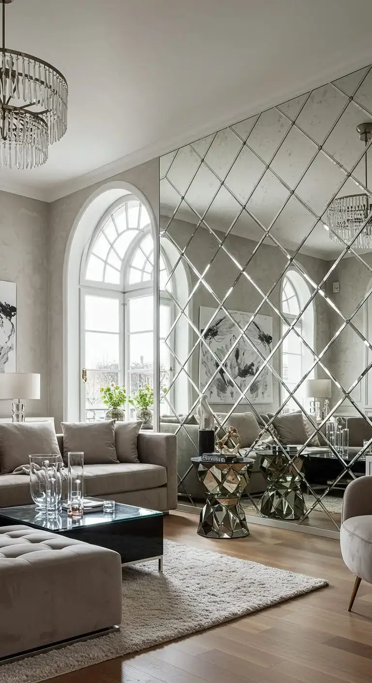 27 Accent Wall Ideas to Transform Your Living Room 13 11. Mirrored Wall