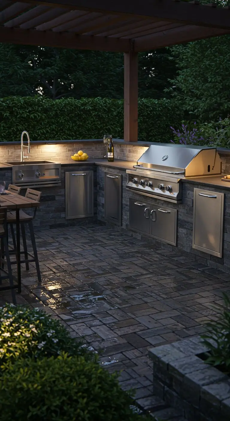 13 Modern Outdoor Kitchen Ideas for Every Backyard 13 11. Outdoor Lighting for Ambiance