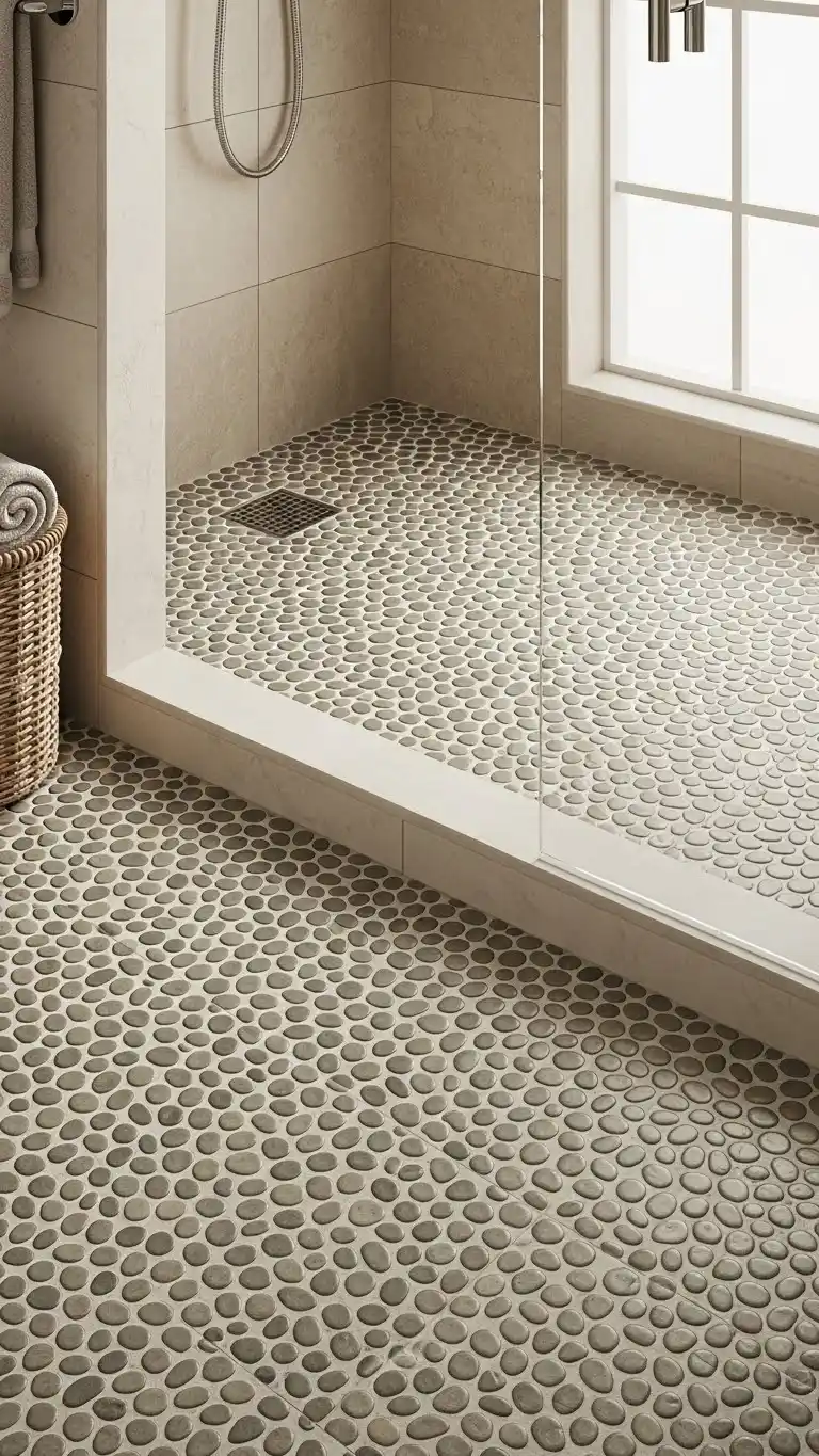15 Bathroom Floor Ideas That Wow on Any Budget 13 11. Pebble Stone Flooring
