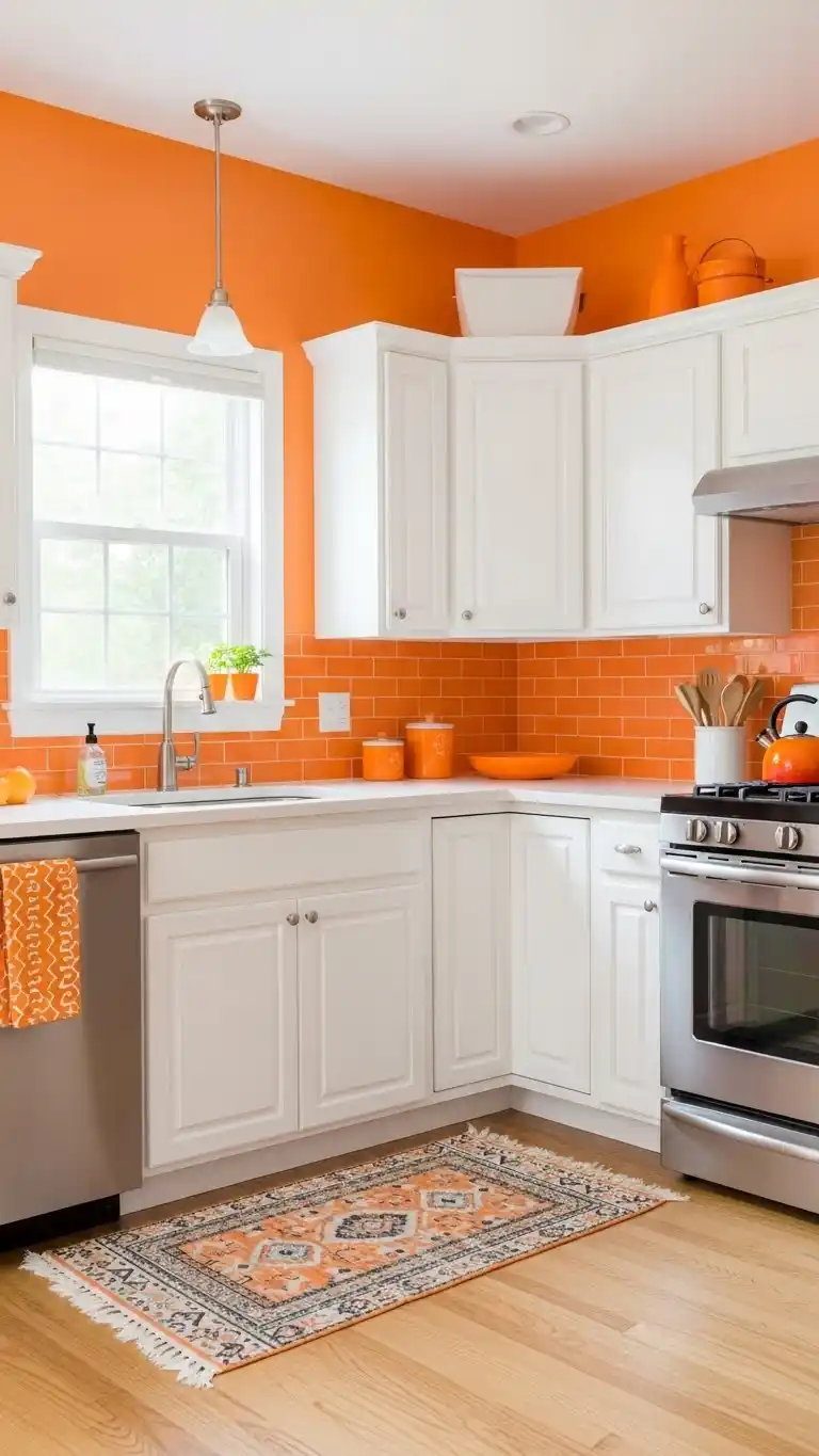 21 Creative Kitchen Color Schemes for Every Style 13 11. Sunny Orange and White