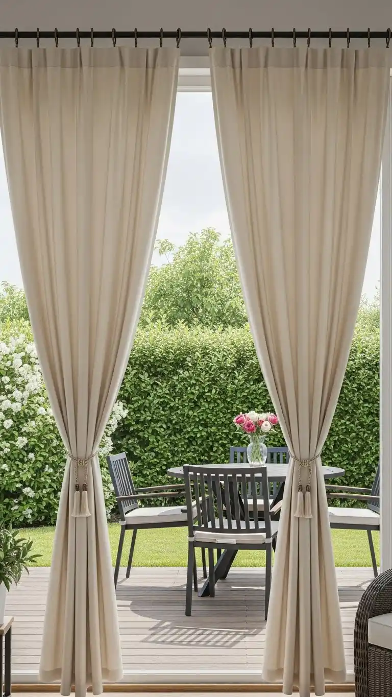 12 Stylish Backyard Patio Curtain Ideas for Every Home 13 11. Tie-Back Curtains for a Versatile Design