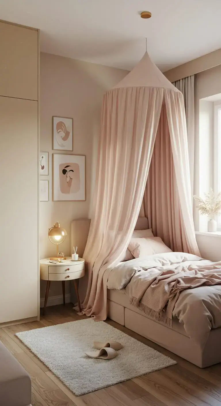 23 Stylish Tiny Bedroom Ideas That Maximize Space 13 11. Try a Canopy Bed for a Cozy Look