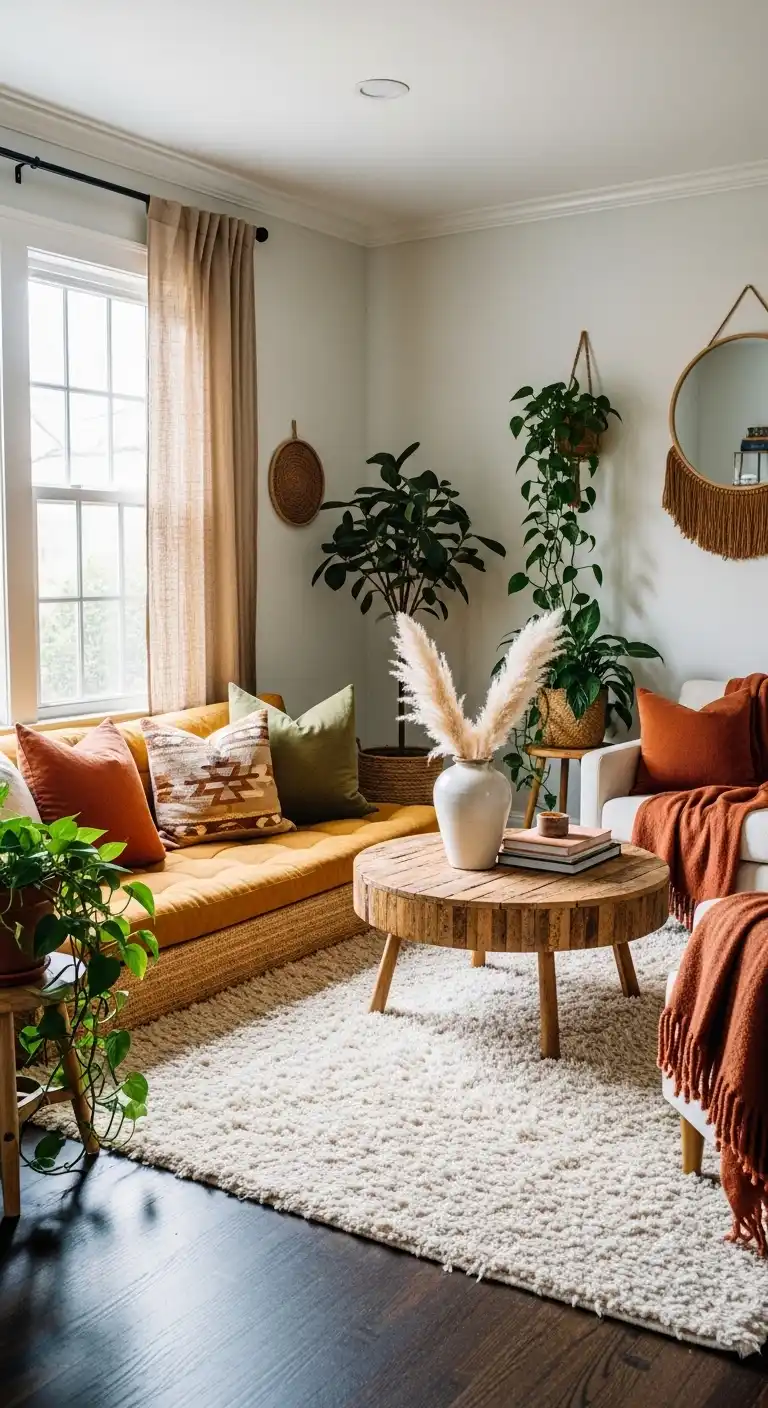 25 Boho Living Room Ideas to Transform Your Space 12 11. Warm and Earthy Color Palette