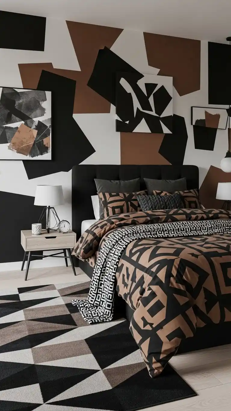 19 Stylish Black and Brown Bedroom Ideas for Any Home 15 12. Black and Brown Geometric Patterns