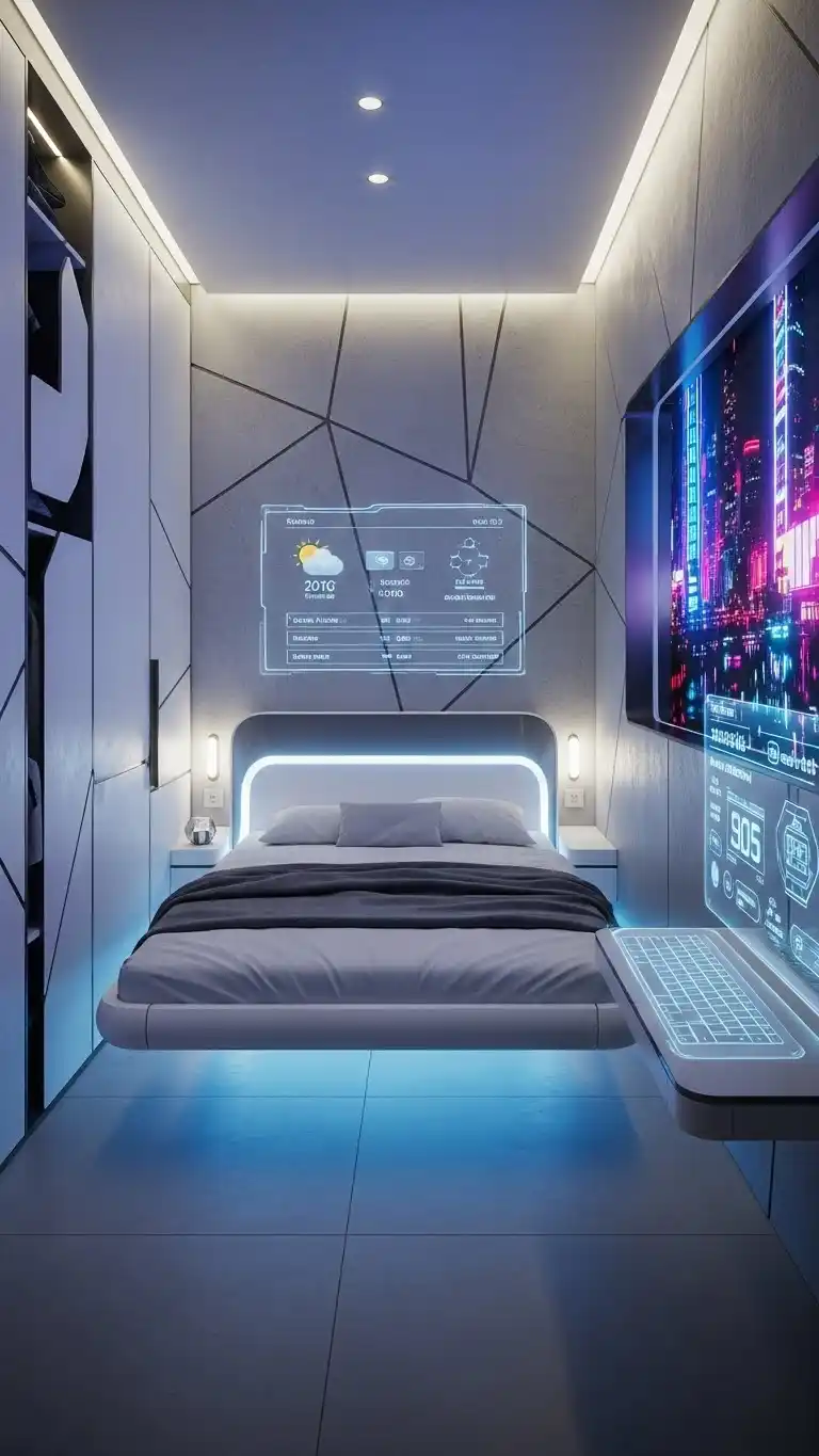 23 Stylish Tiny Bedroom Ideas That Maximize Space 14 12. Create a Futuristic Look with Sleek Designs