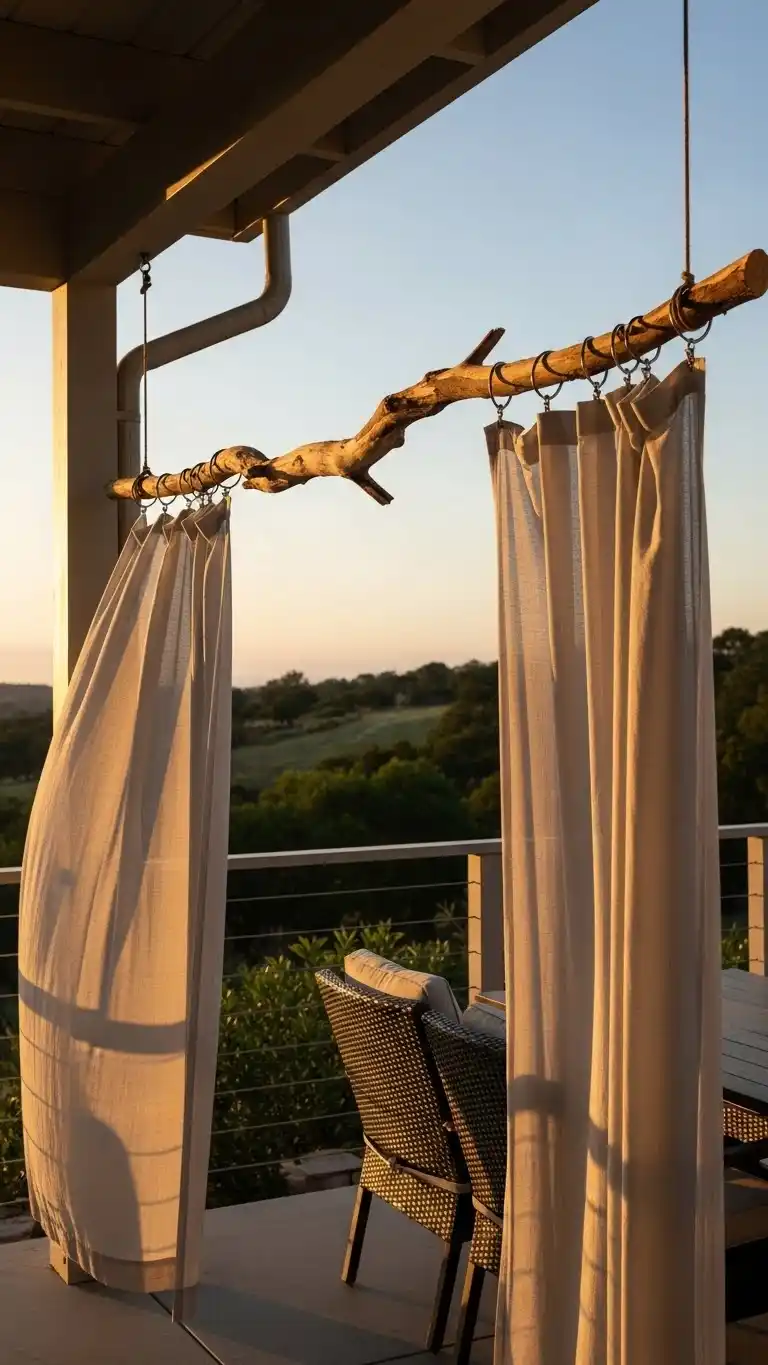 12 Stylish Backyard Patio Curtain Ideas for Every Home 14 12. Curtain Rod Alternatives for a Creative Touch