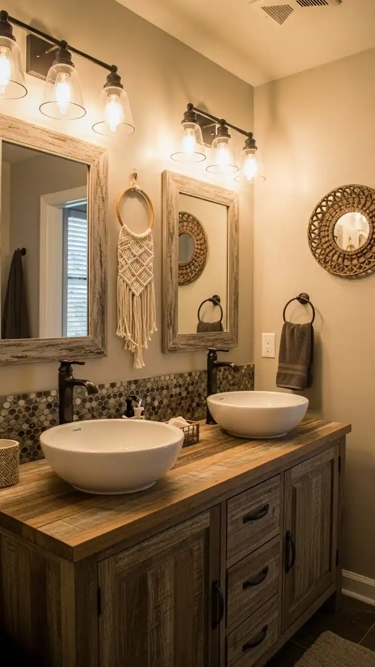 14 Boho Bathroom Sink Ideas for a Stylish Space 14 12. Dual Sinks for a Boho Coupleās Retreat