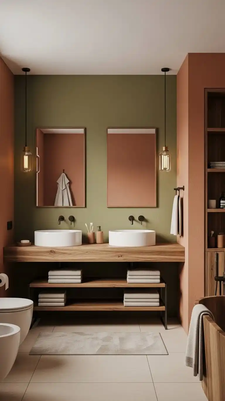 15 Simple + Chic Bathroom Design Interior Ideas 14 12. Earthy Tones with Wood Accents