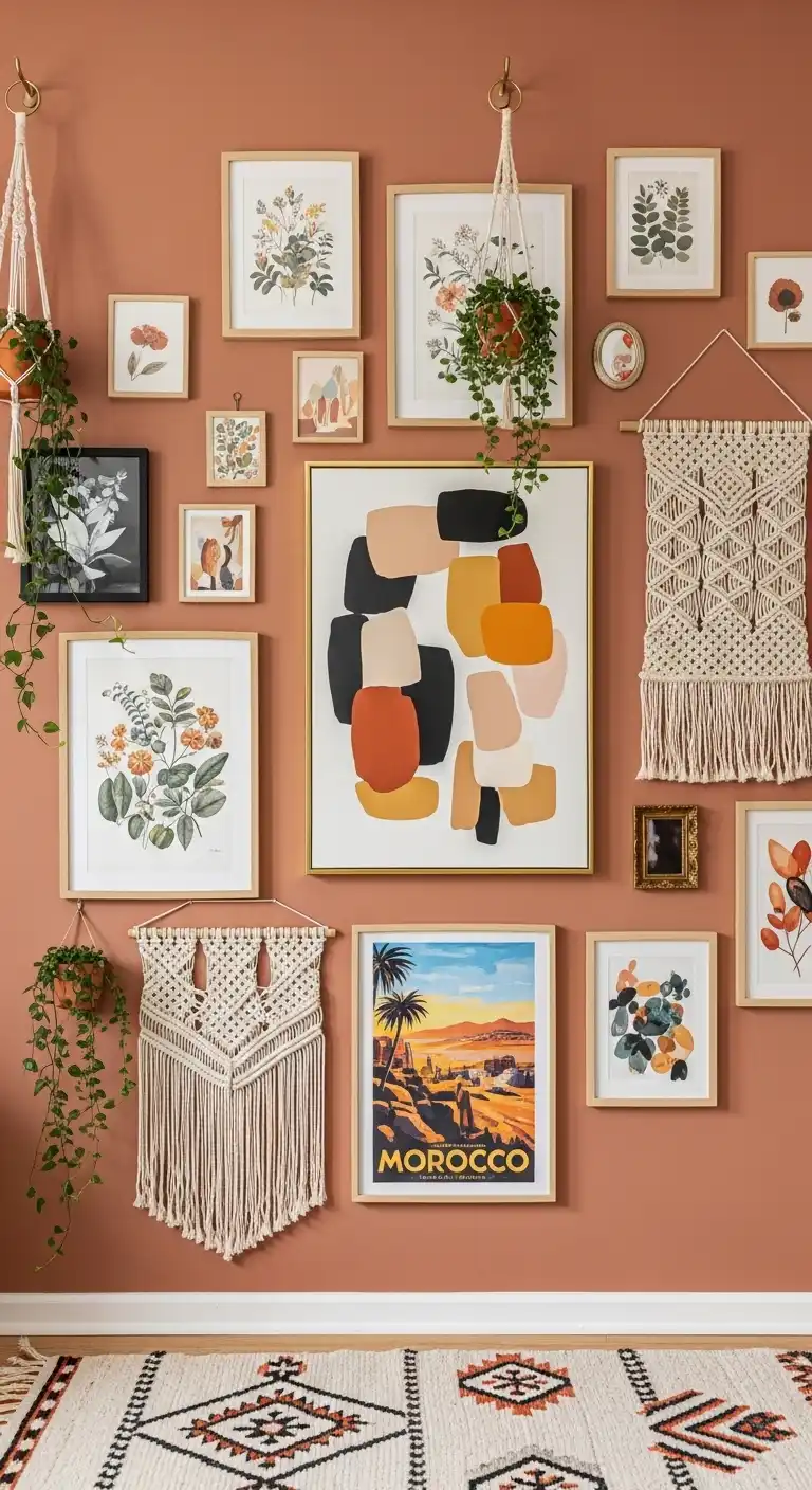 25 Boho Living Room Ideas to Transform Your Space 13 12. Eclectic Wall Art