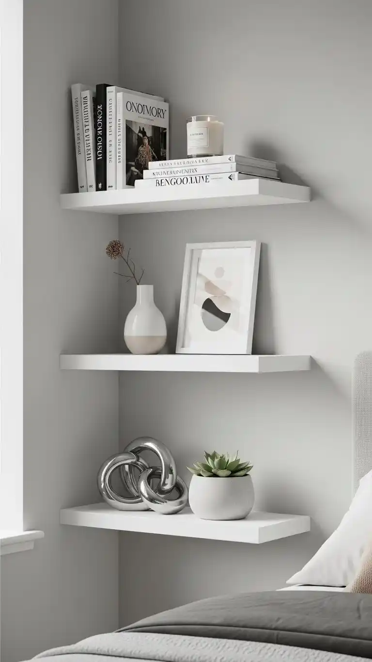 17 Bright & Stylish Modern Italian Bedroom Ideas 14 12. Floating Shelves for a Modern Look