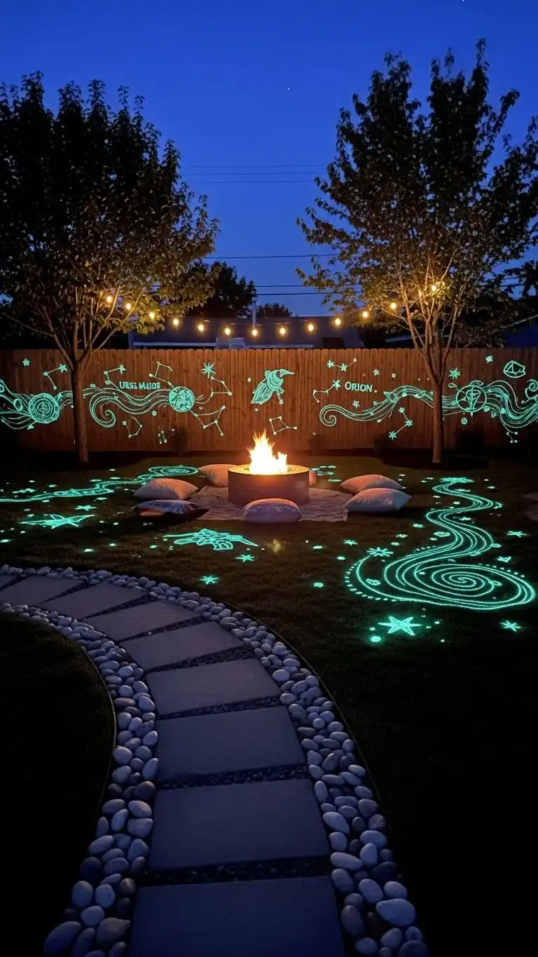 15 Stunning Backyard Garden Wall Painting Ideas 14 12. Glow-in-the-Dark Paint for a Magical Night Effect
