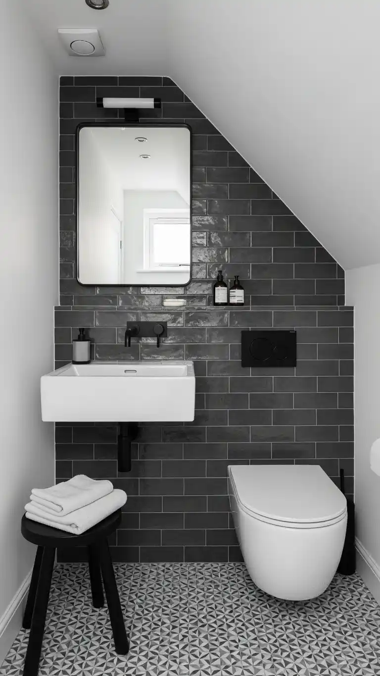 21 Small Bathroom Under Stairs Ideas That Maximize Space 14 12. Go for a Monochrome Theme