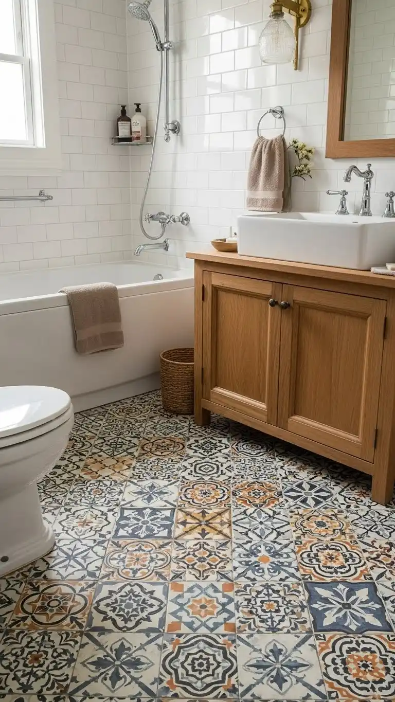 15 Easy Boho Bathroom Ideas to Refresh Your Space 14 12. Install a Bold Tiled Floor