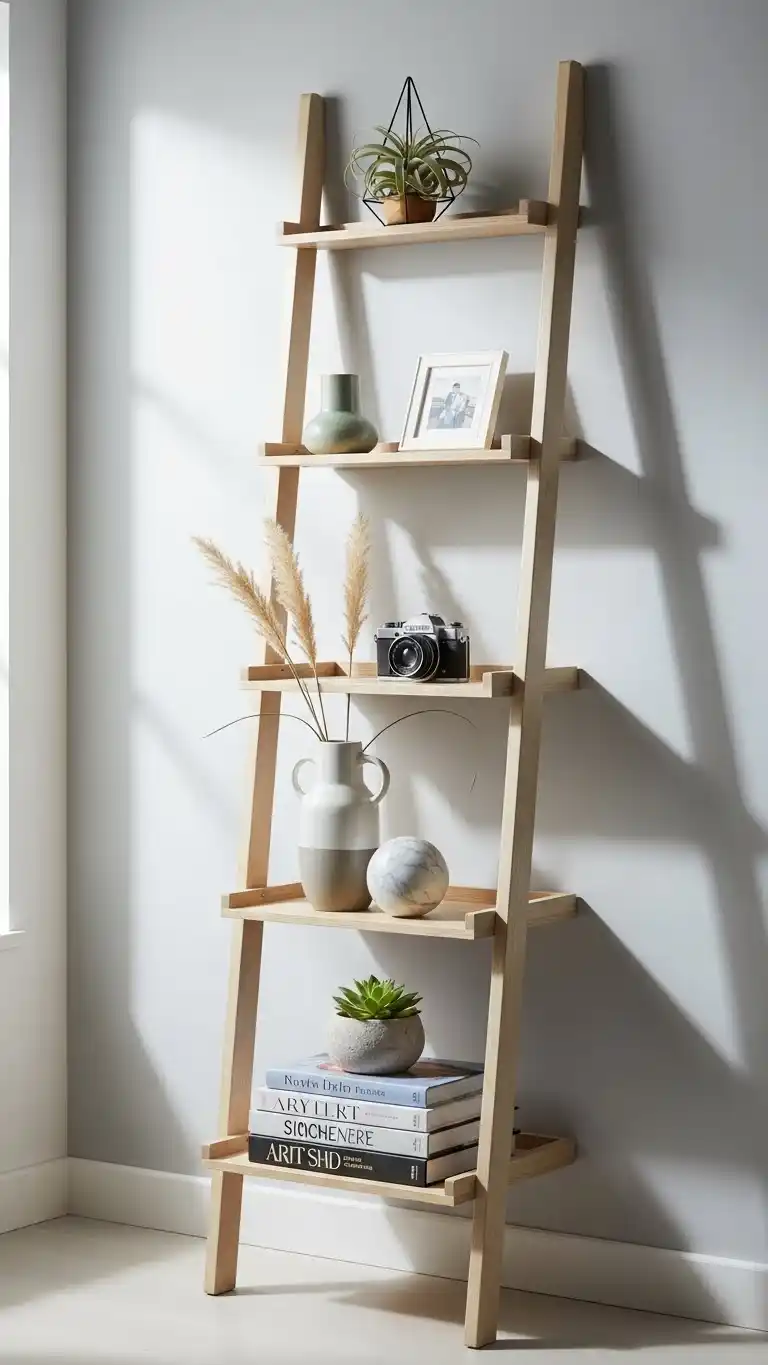 Empty Bedroom Corner Ideas: 19 Ways to Fill the Space 14 12. Ladder Shelf for Decorative Storage